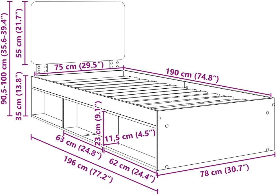 Lova Lovos rėmas Balta 75 x 190 cm Kietos pušies mediena