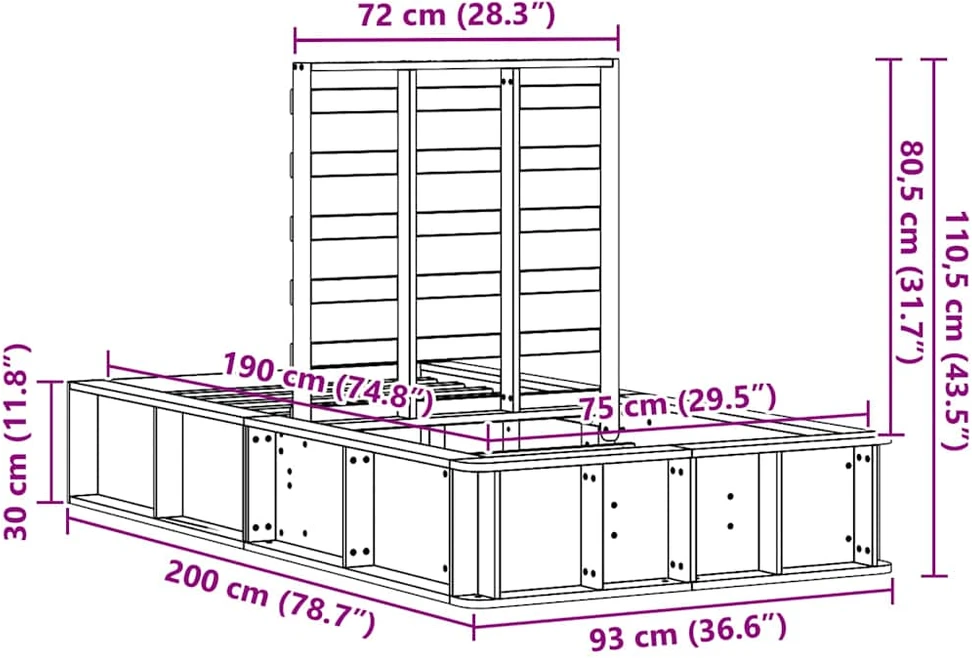 Lova Lovos rėmas Balta 75 x 190 cm Kietos pušies mediena