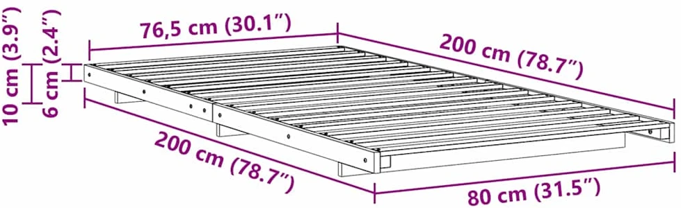 Lova Lovos rėmas Balta 80 x 200 cm Kietos pušies mediena