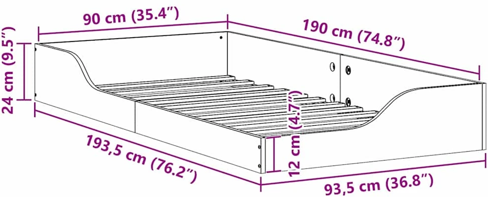 Lova Lovos rėmas Balta 90 x 190 cm Kietos pušies mediena