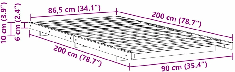 Lova Lovos rėmas Balta 90 x 200 cm Kietos pušies mediena