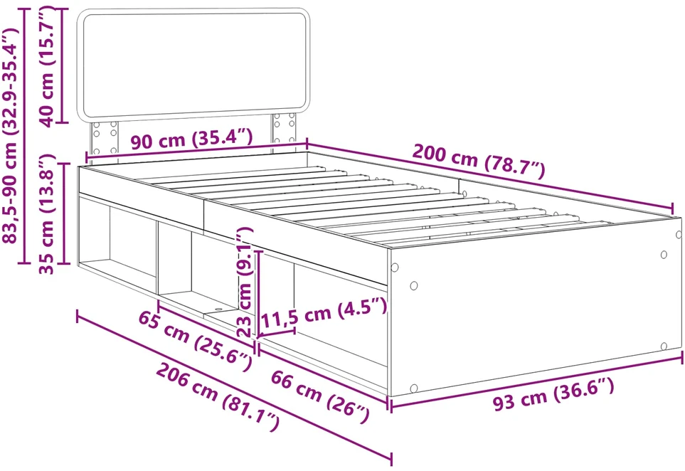 Lova Lovos rėmas Balta 90 x 200 cm Kietos pušies mediena