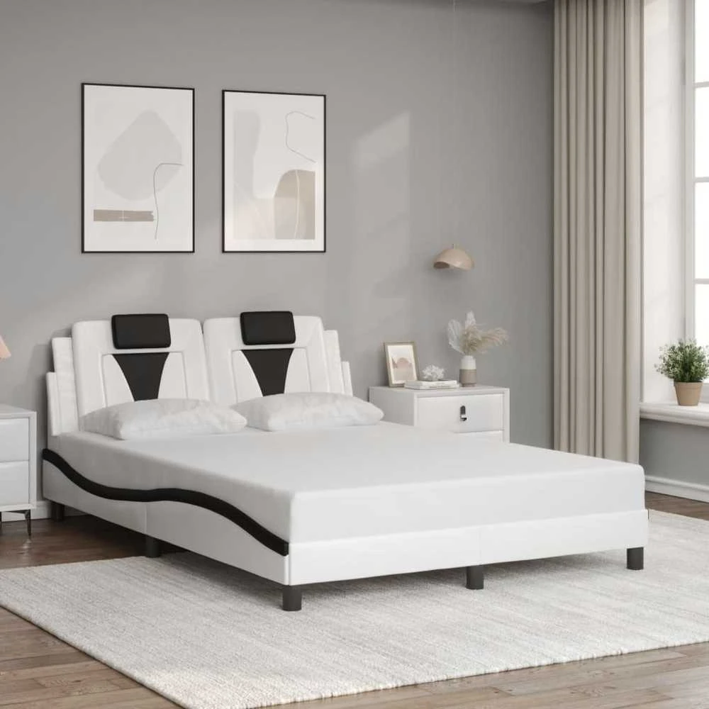 Lovos rėmas, Viana, be čiužinio, baltas/juodas, 140x190cm, dirbtinė oda