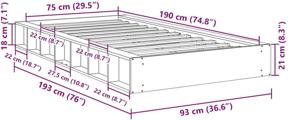 Lova Lovos rėmas be čiužinio 75x190 cm ąžuolo masyvo