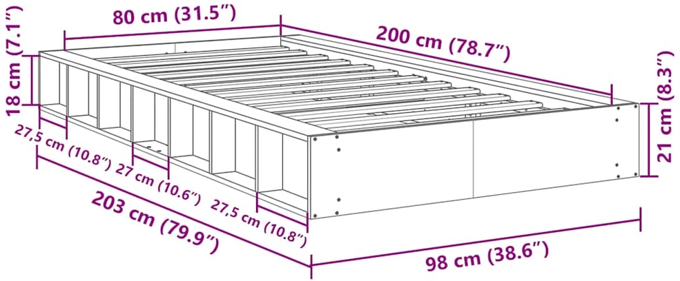 Lovos rėmas be čiužinio 80x200 cm ąžuolo masyvo
