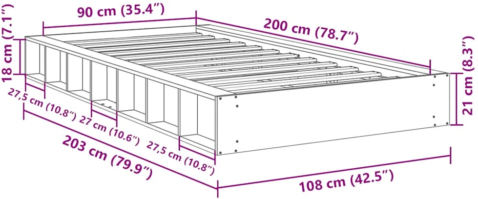 Lovos rėmas be čiužinio 90x200 cm ąžuolo masyvo