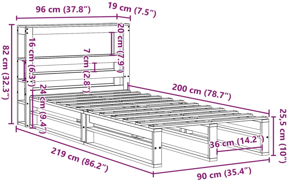 Lovos rėmas be čiužinio, 90x200cm, pušies medienos masyvas
