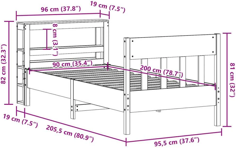 Lovos rėmas be čiužinio, 90x200cm, pušies medienos masyvas