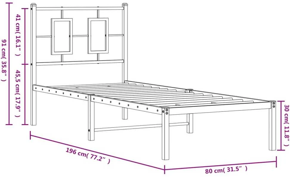 Lovos rėmas be čiužinio, baltas, 75x190cm, metalas