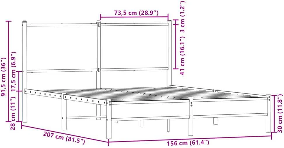Lovos rėmas be čiužinio, dūminio ąžuolo, 150x200cm, metalas