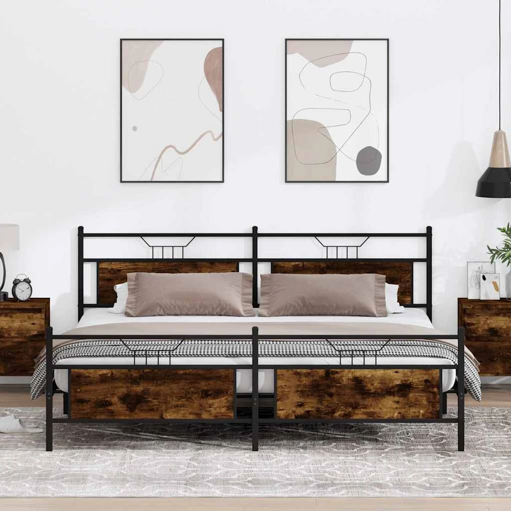 Lovos rėmas be čiužinio, dūminio ąžuolo, 200x200cm, metalas
