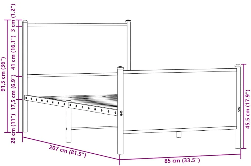 Lovos rėmas be čiužinio, dūminio ąžuolo, 80x200cm, metalas