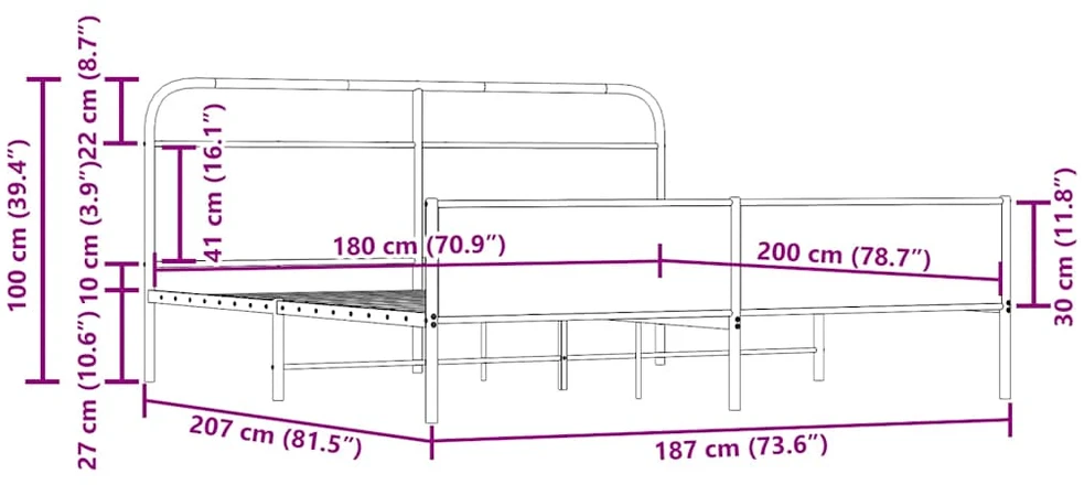 Lovos rėmas be čiužinio, dūminio ąžuolo, 180x200cm, metalas