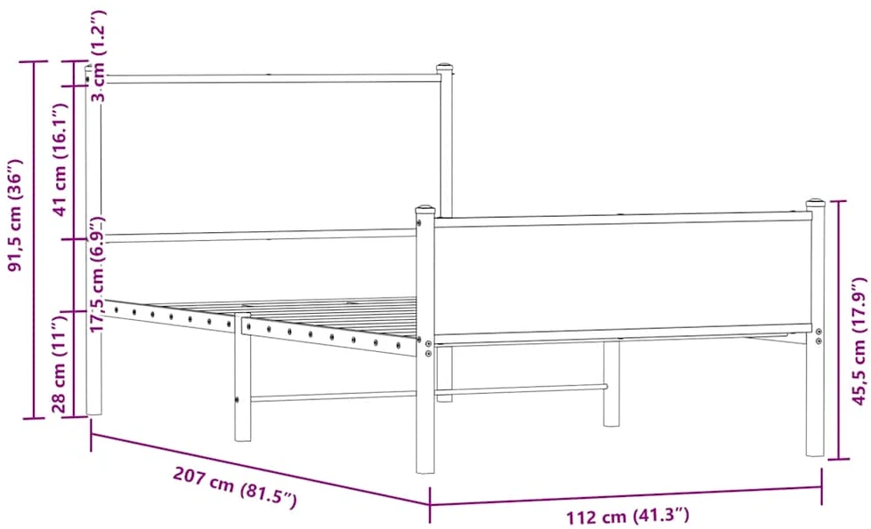 Lova Lovos rėmas be čiužinio, dūminio ąžuolo, 107x203cm, metalas