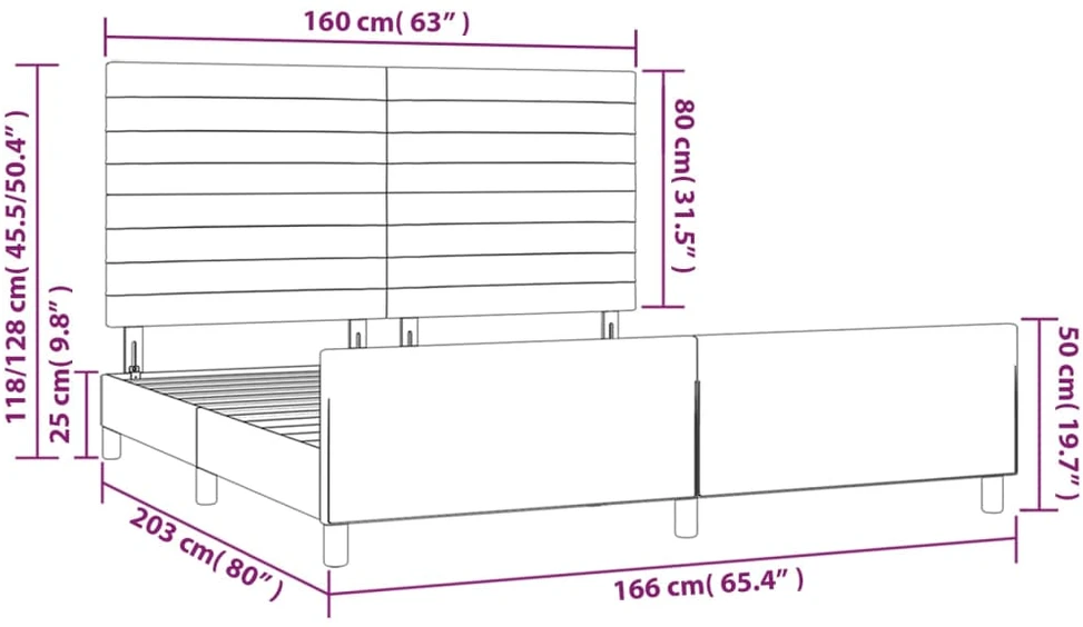 Lovos rėmas be čiužinio, juodos spalvos, 160x200cm, audinys