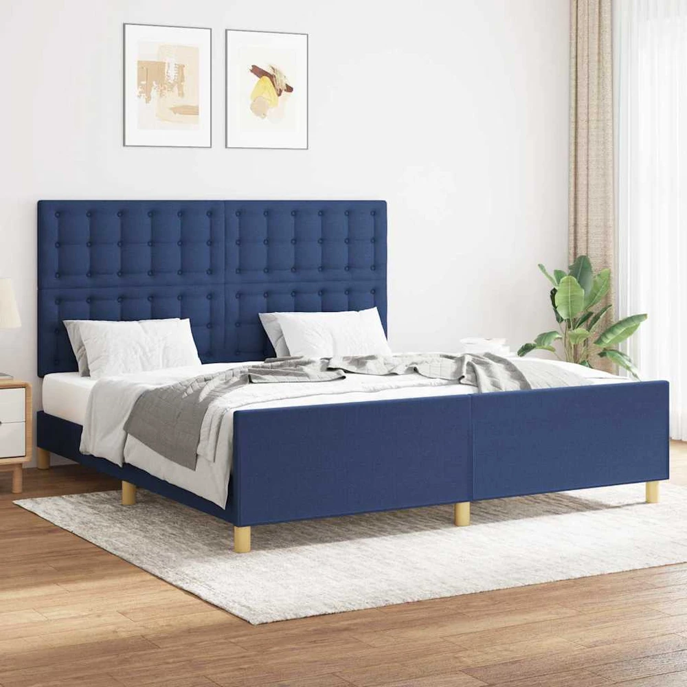 Lovos rėmas be čiužinio, mėlynos spalvos, 160x200cm, audinys