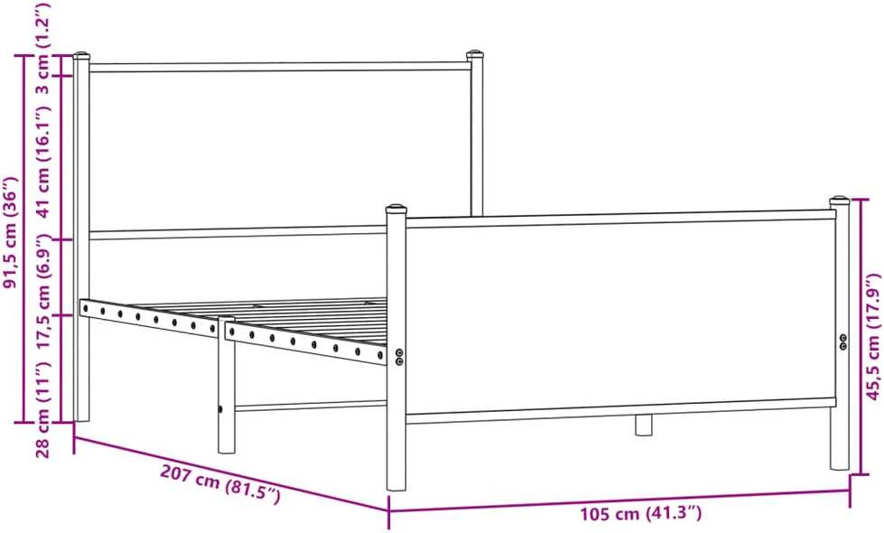 Lovos rėmas be čiužinio, rudas ąžuolo, 100x200cm, metalas