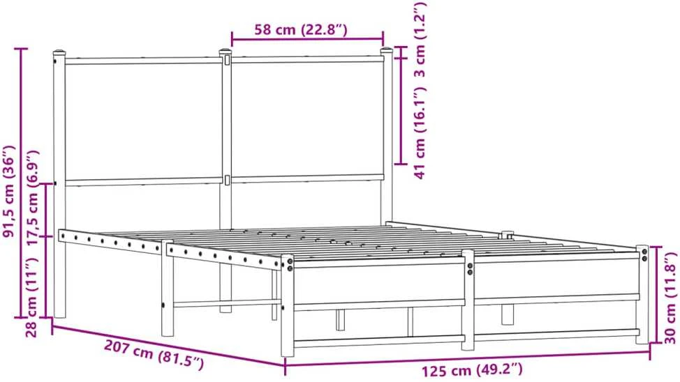 Lovos rėmas be čiužinio, rudas ąžuolo, 120x200cm, metalas