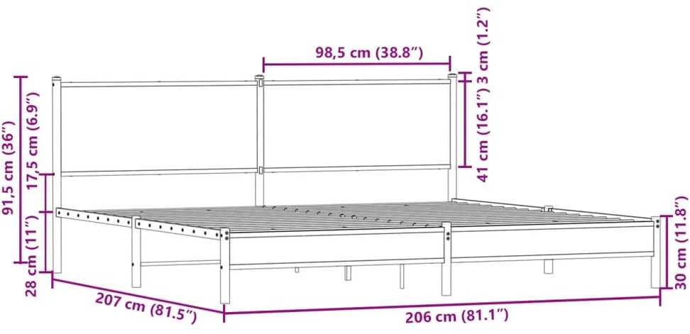 Lovos rėmas be čiužinio, rudas ąžuolo, 200x200cm, metalas