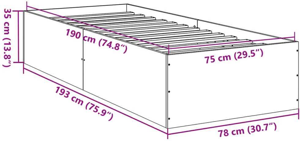 Lovos rėmas be čiužinio, sonoma, 75x190cm, apdirbta mediena