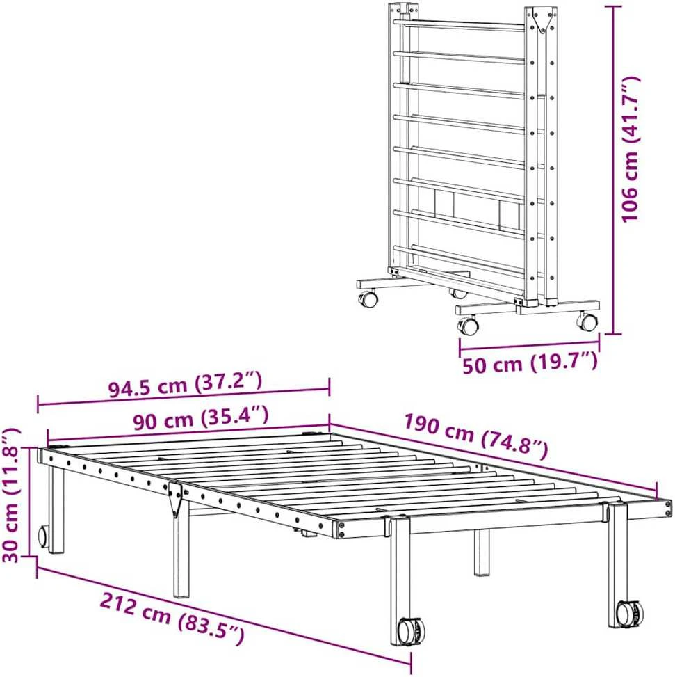 Lovos rėmas be čiužinio Sulankstomas baltas 90x190 cm Plieninis