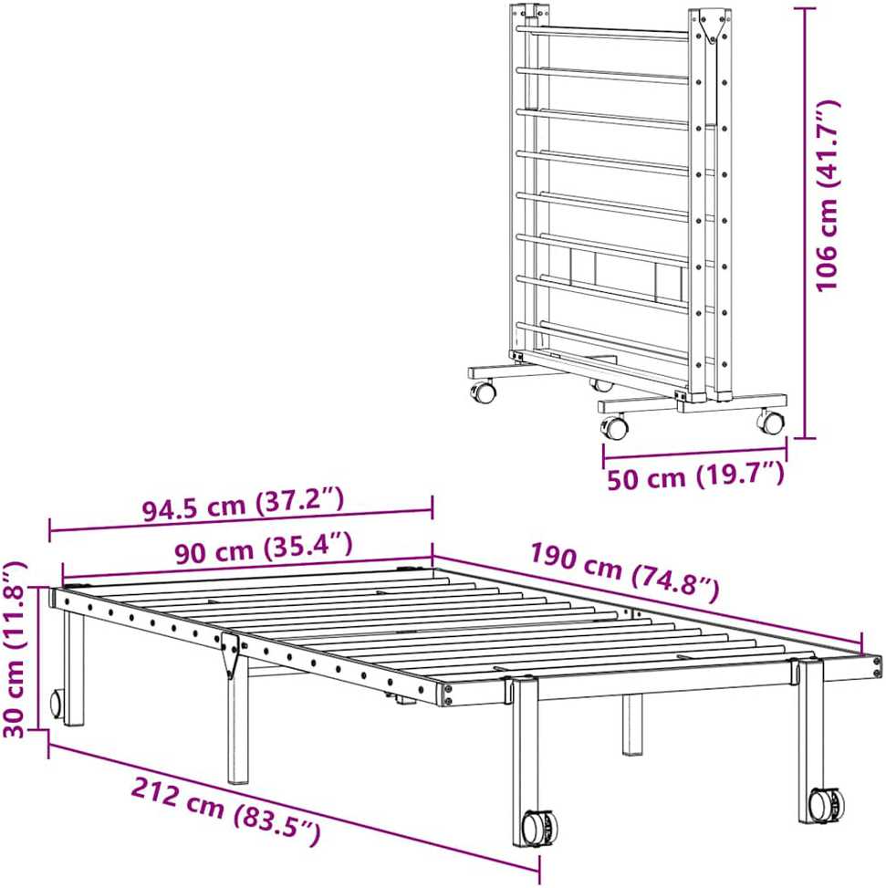 Lovos rėmas be čiužinio Sulankstomas juodas 90x190 cm Plienas