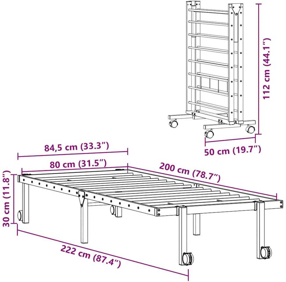 Lovos rėmas be čiužinio Sulankstomas juodas 80x200 cm Plienas