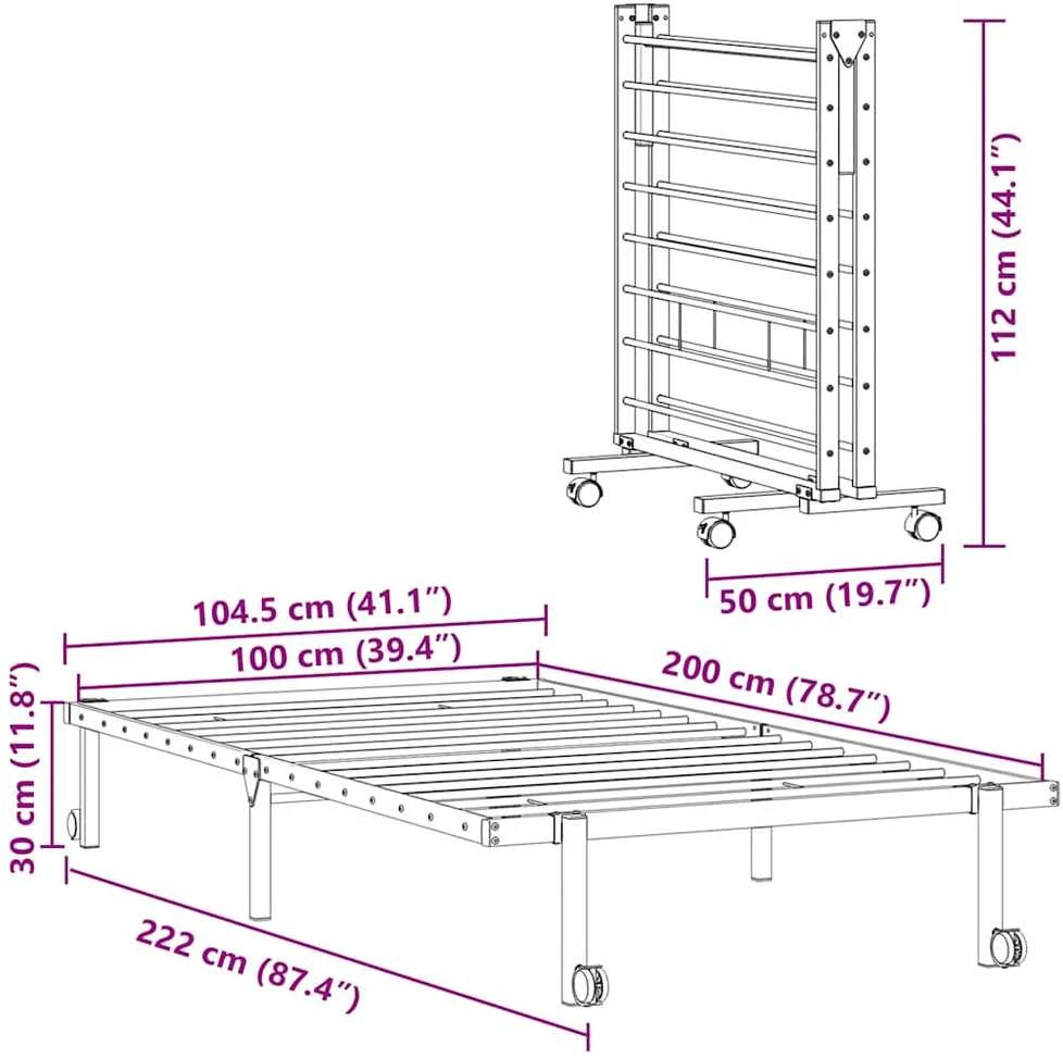 Lovos rėmas be čiužinio Sulankstomas juodas 100x200 cm Plienas