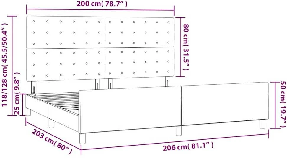 Lovos rėmas be čiužinio tamsiai mėlynas 200x200 cm aksomas