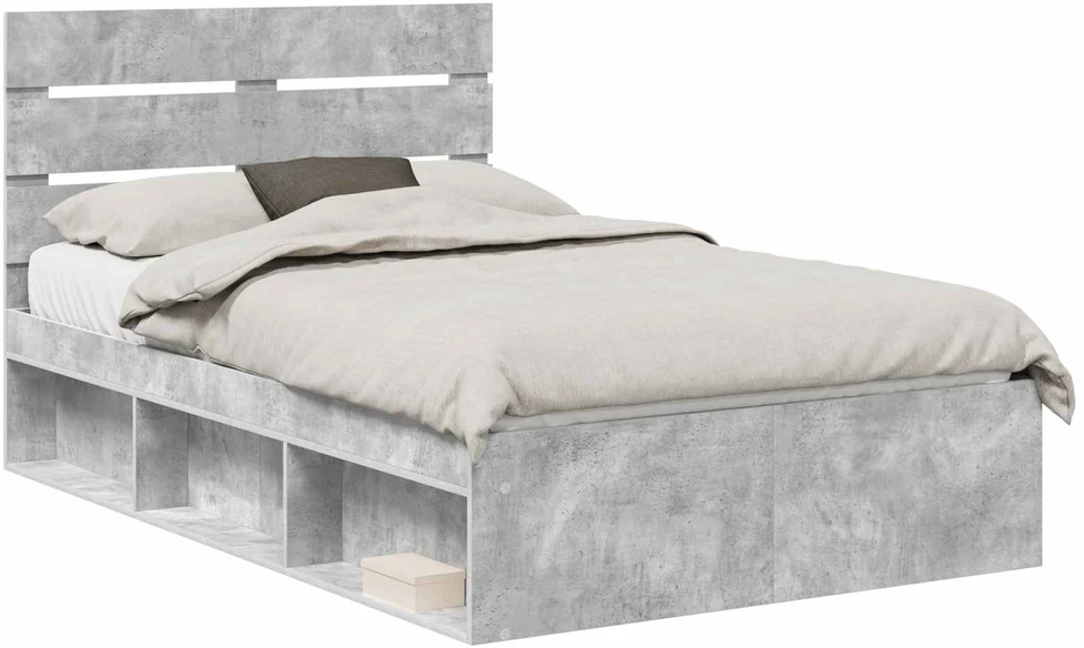Lova Lovos rėmas Betoninė 120 x 190 cm Kietos pušies mediena