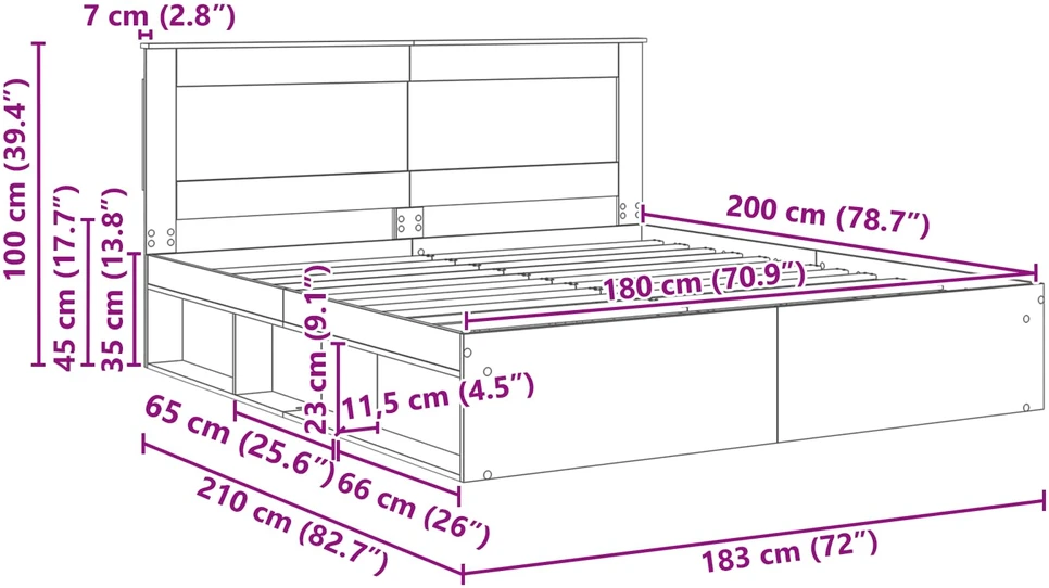 Lovos rėmas Betono pilka 180 x 200 cm Apdirbta mediena
