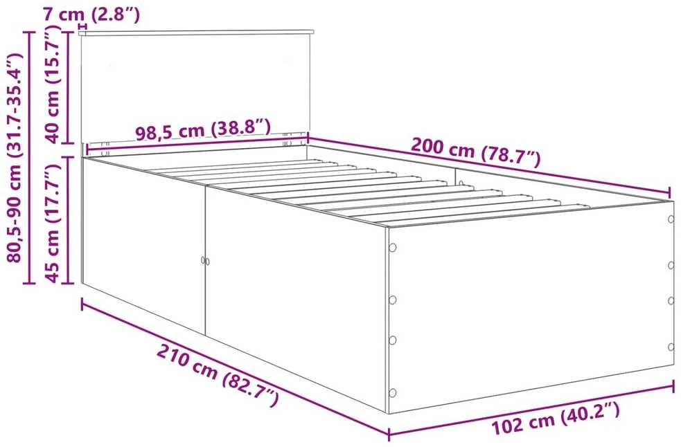 Lova Lovos rėmas Betono pilka 120 x 200 cm Apdirbta mediena
