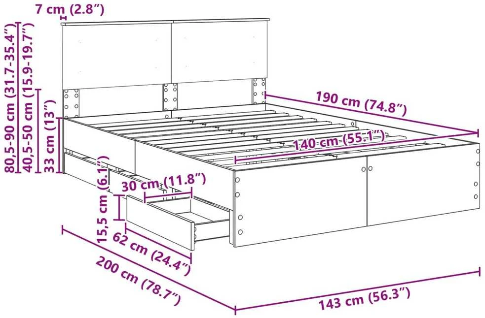 Lovos rėmas Betono pilka 140 x 190 cm Inžinerinė mediena