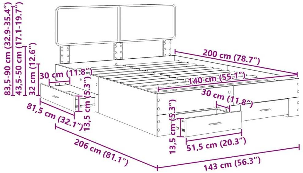 Lovos rėmas Betono pilka 140 x 200 cm Apdirbta mediena