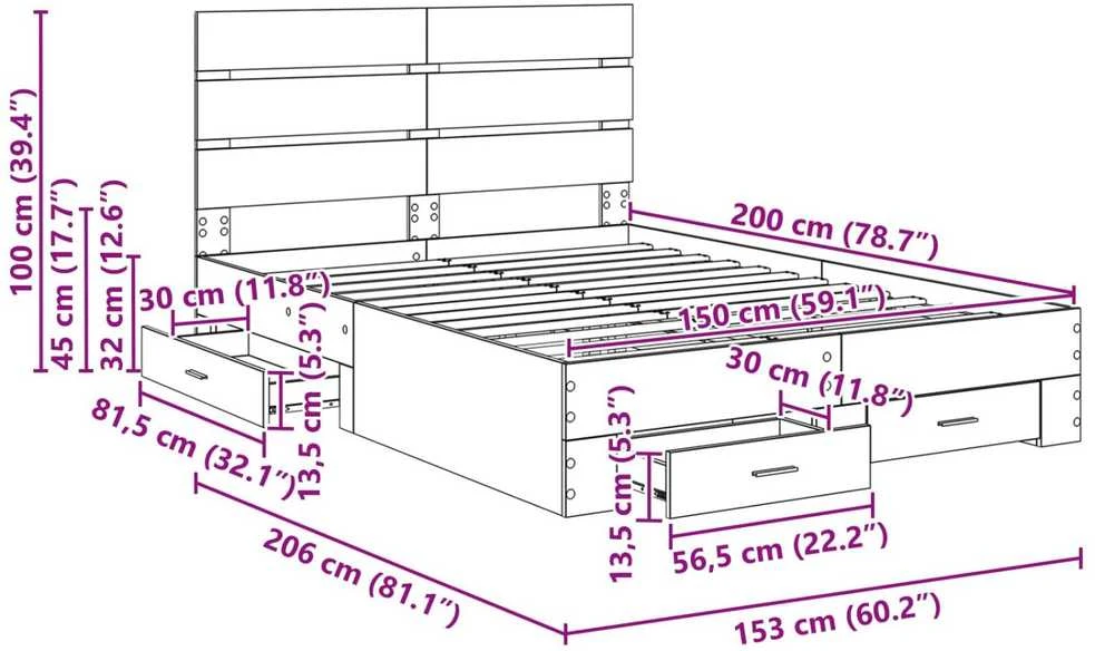 Lovos rėmas Betono pilka 150 x 200 cm Apdirbta mediena