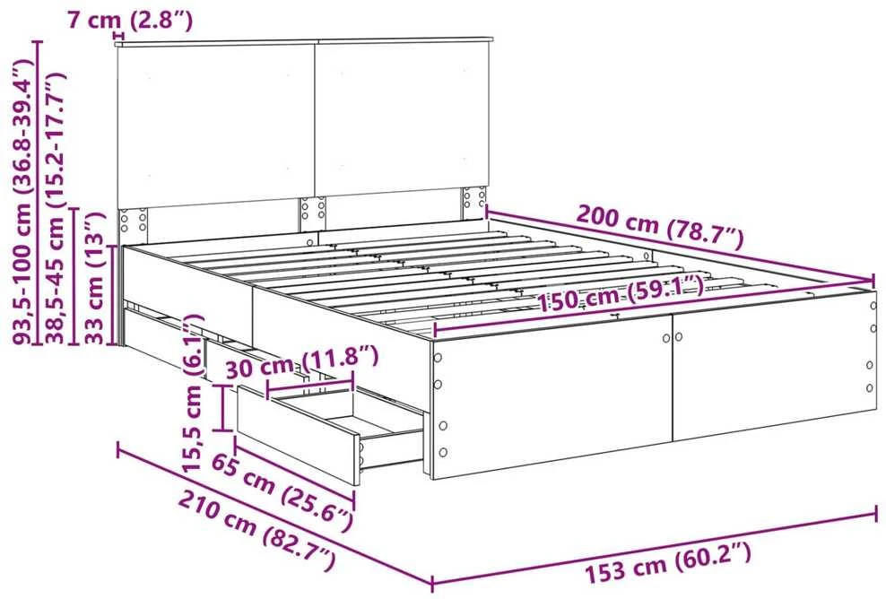 Lovos rėmas Betono pilka 150 x 200 cm Inžinerinė mediena