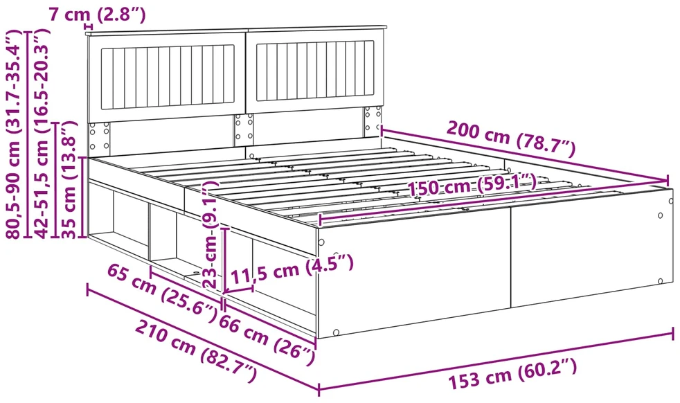 Lovos rėmas Betono pilka 150 x 200 cm Kietos pušies mediena