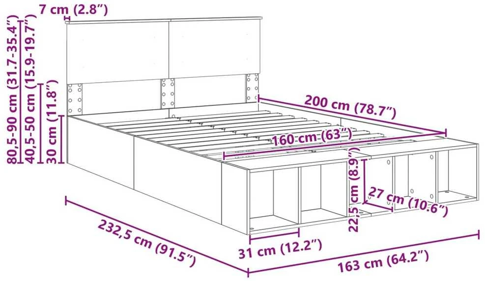 Lovos rėmas Betono pilka 160 x 200 cm Apdirbta mediena