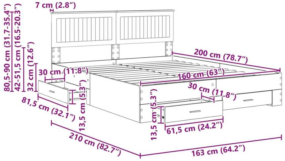 Lovos rėmas Betono pilka 160 x 200 cm Apdirbta mediena