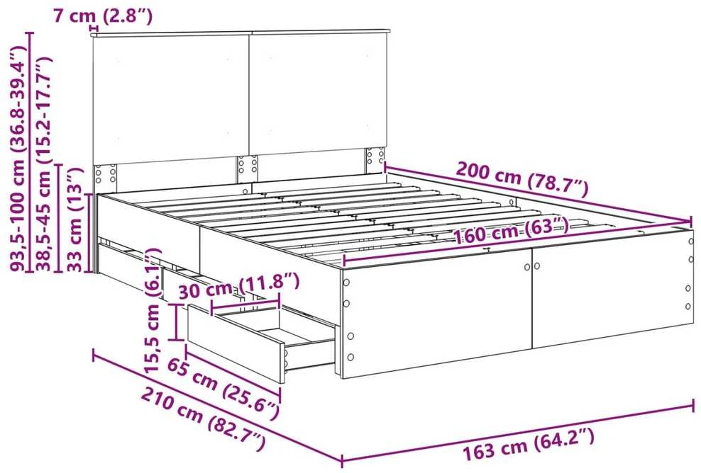 Lovos rėmas Betono pilka 160 x 200 cm Inžinerinė mediena