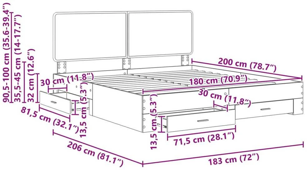 Lovos rėmas Betono pilka 180 x 200 cm Apdirbta mediena