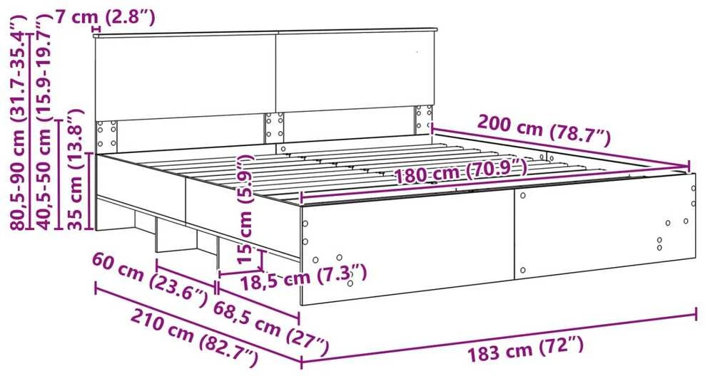 Lovos rėmas Betono pilka 180 x 200 cm Apdirbta mediena