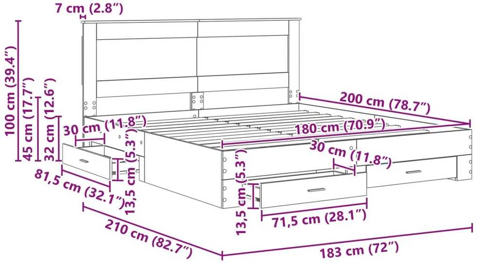 Lovos rėmas Betono pilka 180 x 200 cm Apdirbta mediena