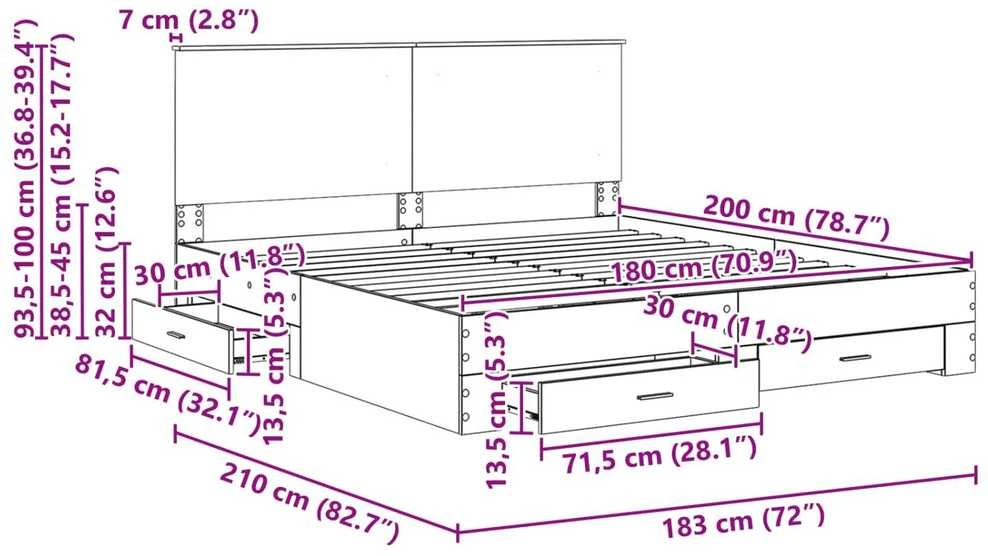 Lovos rėmas Betono pilka 180 x 200 cm Apdirbta mediena