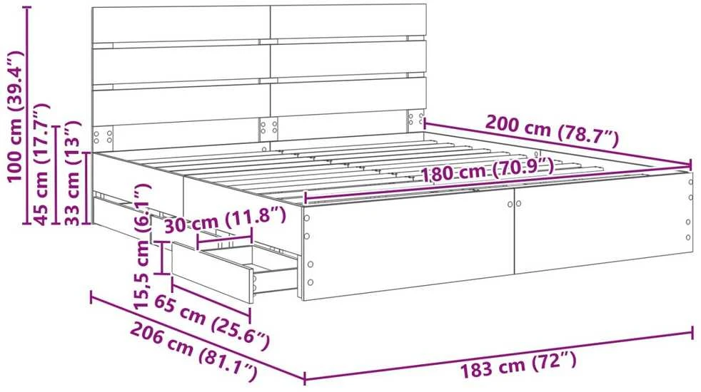 Lovos rėmas Betono pilka 180 x 200 cm Inžinerinė mediena