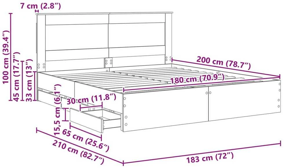 Lovos rėmas Betono pilka 180 x 200 cm Inžinerinė mediena