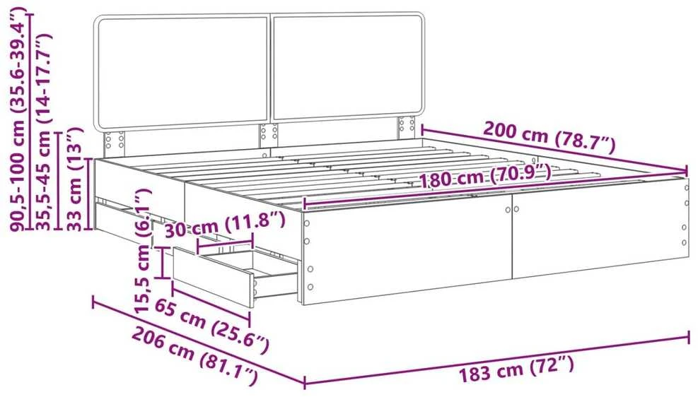 Lovos rėmas Betono pilka 180 x 200 cm Inžinerinė mediena