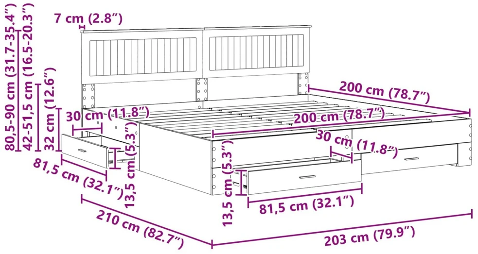 Lovos rėmas Betono pilka 200 x 200 cm Apdirbta mediena