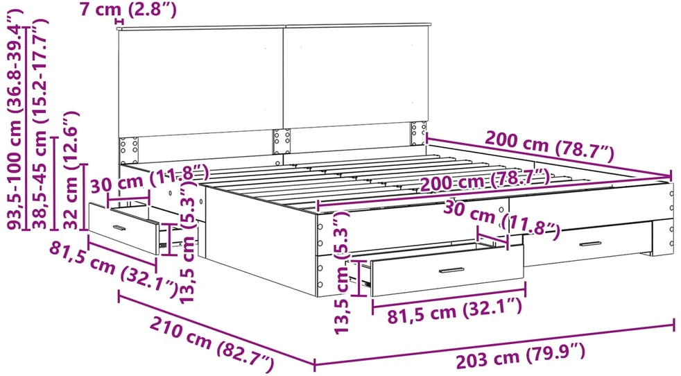Lovos rėmas Betono pilka 200 x 200 cm Apdirbta mediena