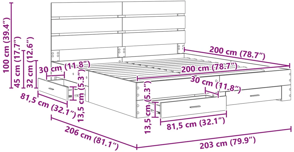 Lovos rėmas Betono pilka 200 x 200 cm Apdirbta mediena